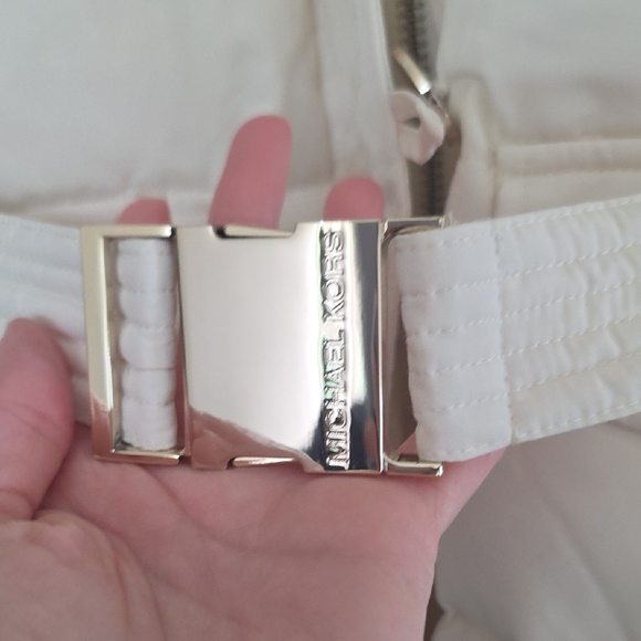 Michael Kors Cream Belted Puffer Jacket with Fur Hood - Picture 5 of 11